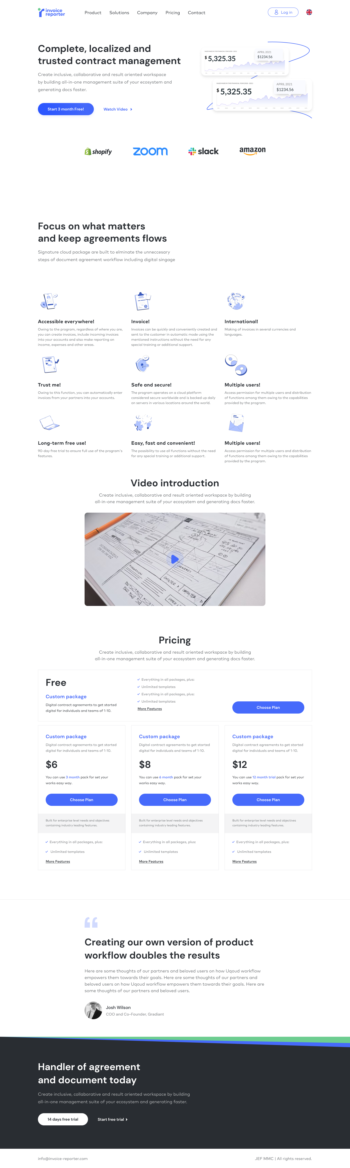 First landing page draft with generic contract-management copy and a logo strip